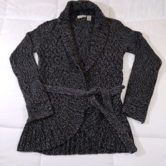 DKNY Black and Gray Knit Cardigan Sweater L
